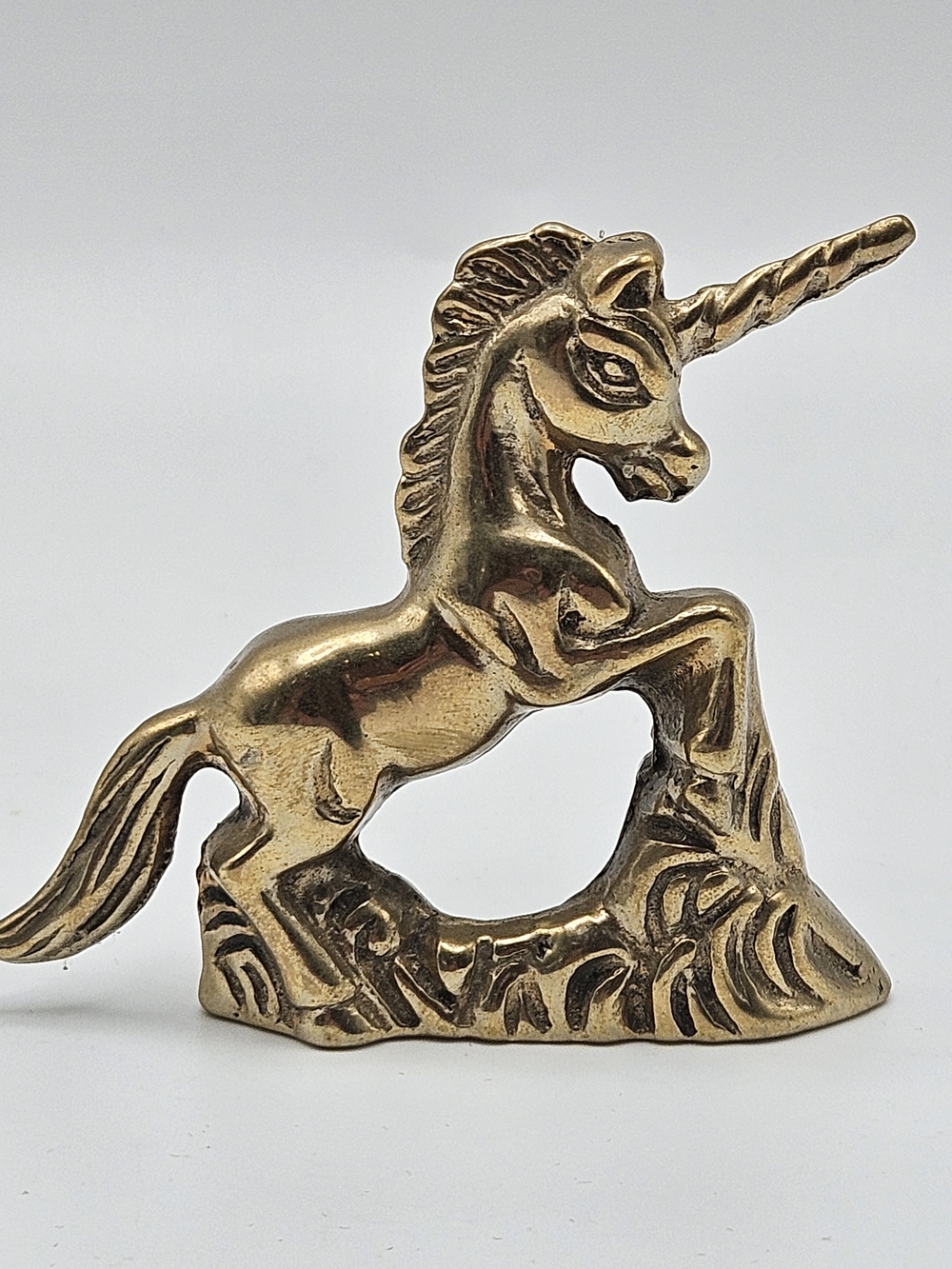 VINTAGE Brass Small Rearing Unicorn Figurine Paperweight Decor Fantasy